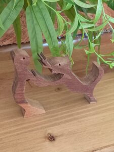 Boy and dog playing fetch the stick wood carving PC005
