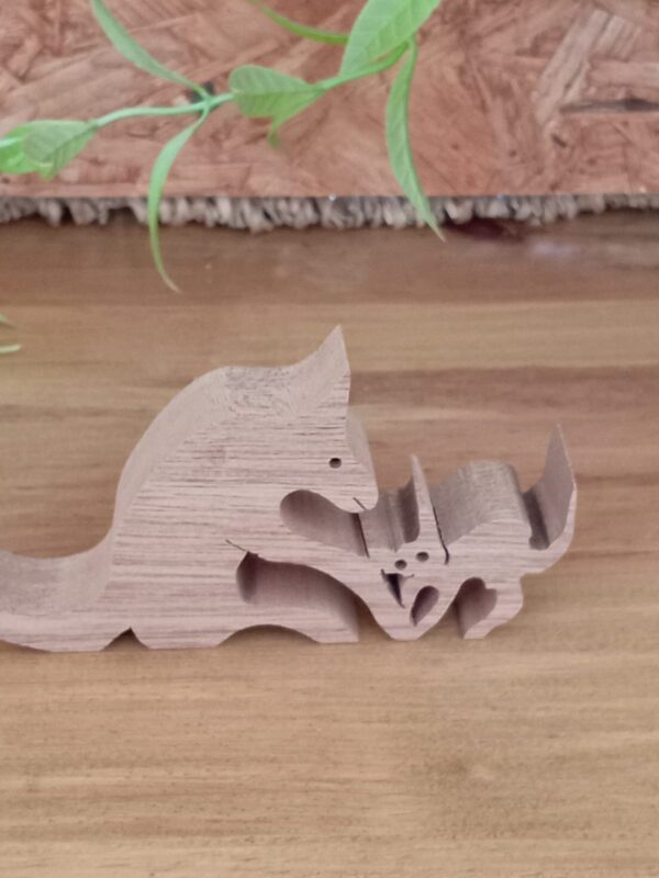 Dog playing with cat wood carving PC004