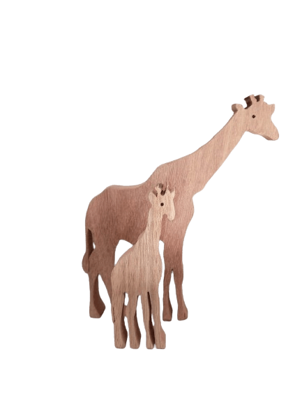 Giraffe with calf wood carving (set) WC003
