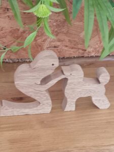 Girl with poodle wood carving 2-piece PC002