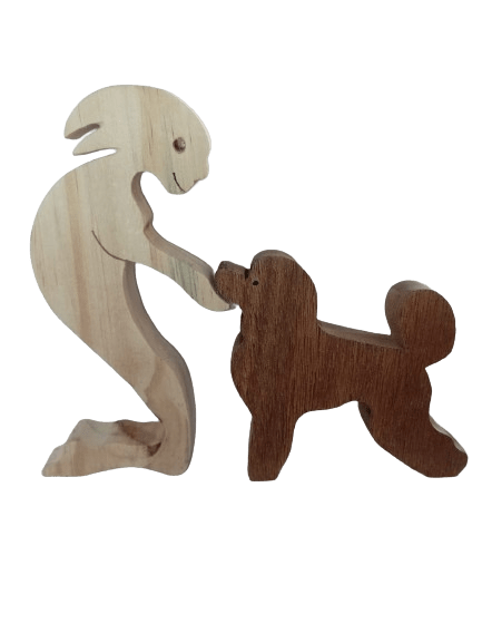 Lady with poodle wood carving 2-piece PC007