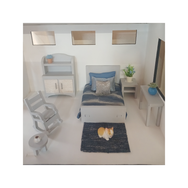 Dollhouse Main Bedroom Grey and Blue Wooden Dollhouse 3 Storey (furniture optional)