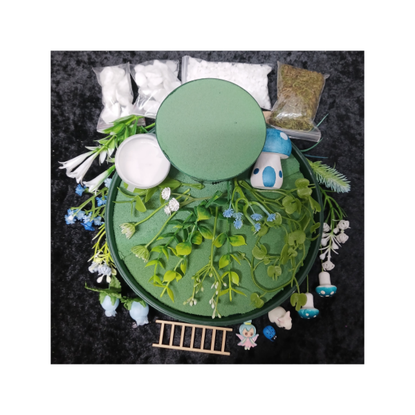 Fairy Garden Medium with Pot and House Blue White