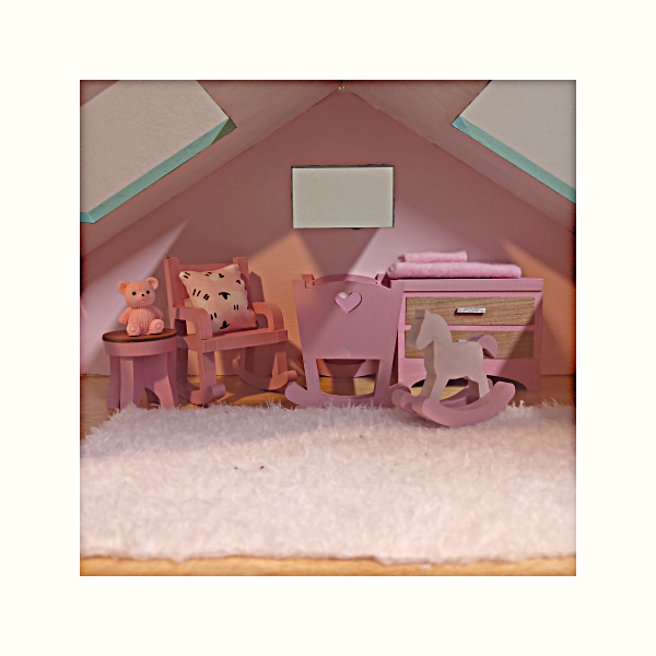 Doll House Baby Room View 1 Dollhouse Large Pink and Teal