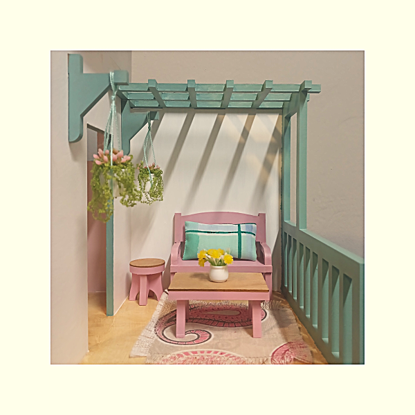Doll House Patio View 1 Dollhouse Large Pink and Teal