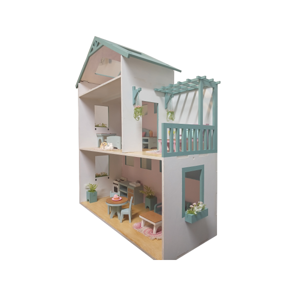 Doll House Side View Dollhouse Large Pink and Teal
